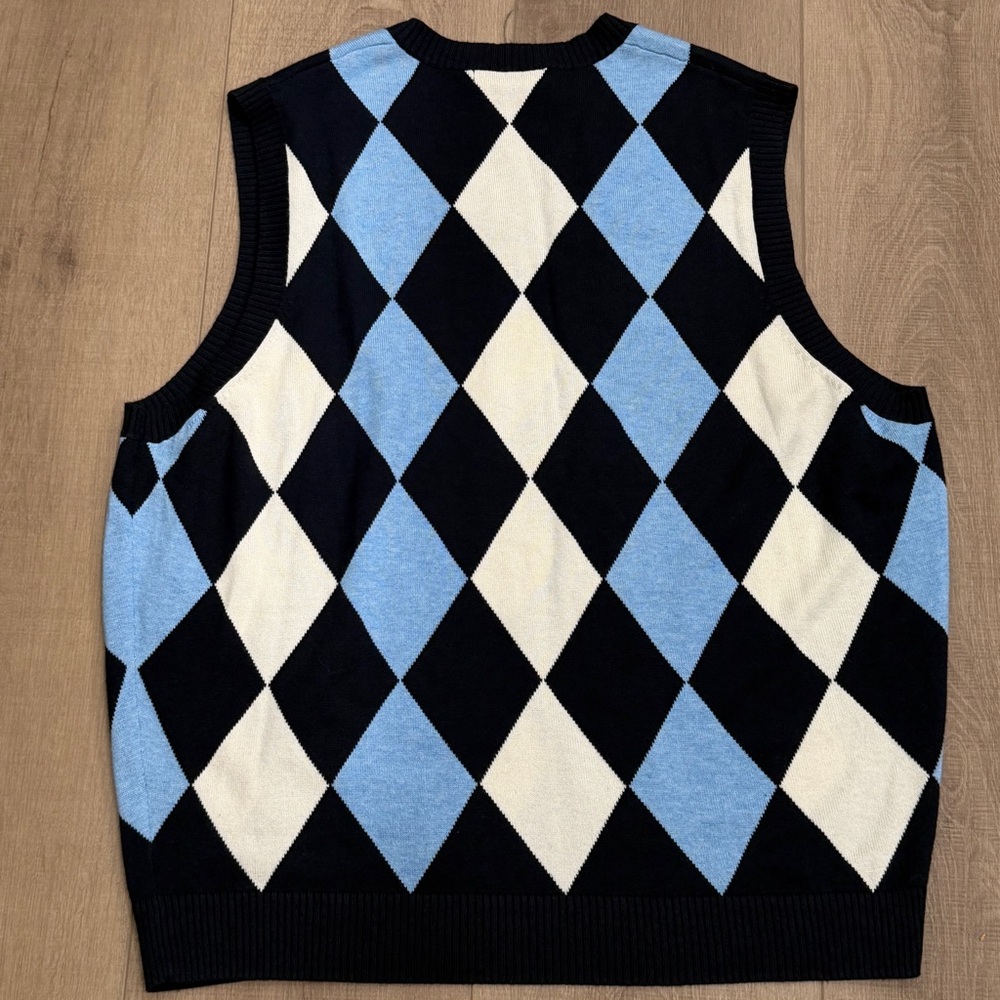 Bobby Jones‎ Blue Argyle Diamond Sweater Vest Men XL Cotton Cashmere Golf Preppy - Picture 4 of 7